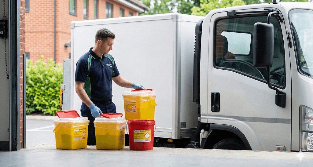 Driver loading medical waste